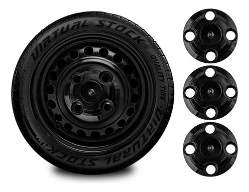 Kit 4 Calotas Centrais Preta Fiat Uno Aro 13 14 15 4x100