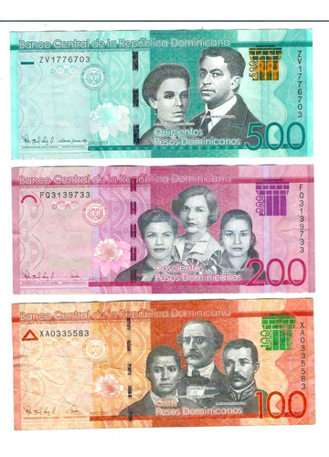 República Dominicana - Serie 3 Billetes 100 200 500 Pesos L2