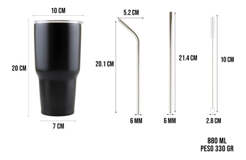 Imagen 2 de 10 de Vaso Termo Acero Inoxidable Incluye Popotes30oz Térmico890ml