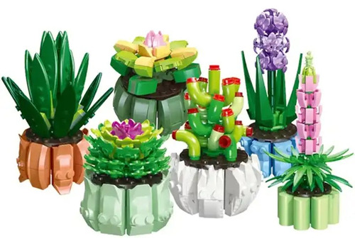 Pack De 2 Cactus Y Suculentas, Flores Bloques Para Armar. 