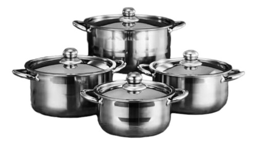 Set De 4 Piezas Ollas Con Tapa De Acero Inoxidable