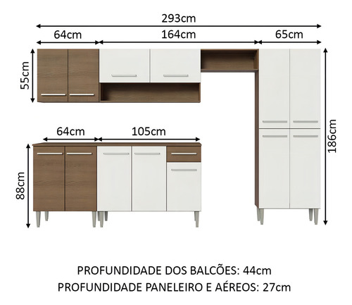 Cocina Integral Completa Modular Madesa Emilly 293cm Color Marrón y Blanco 10