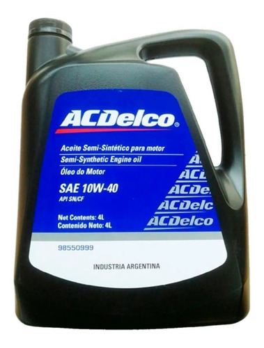 Aceite Acdelco Semi Sintetico 10w40 4 Litros Chevrolet