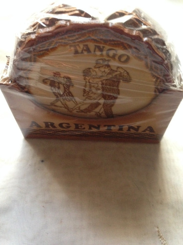 Souvenirs Argentina Posa Vasos X6 Cuero C/ Base Tango Folclo
