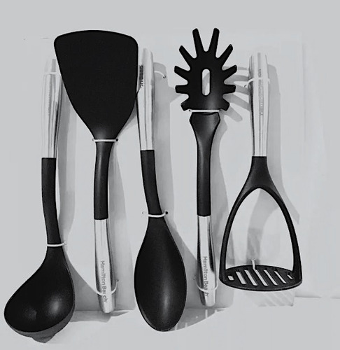 Set De 5 Utensilios Aceroi Cocina Profesional Hamilton Beach Color Negro