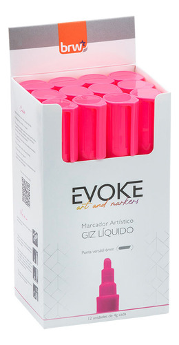 Giz Líquido 6mm Rosa Brw Caixa C/12 Un Caneta Vidro Lousa Exterior Branco