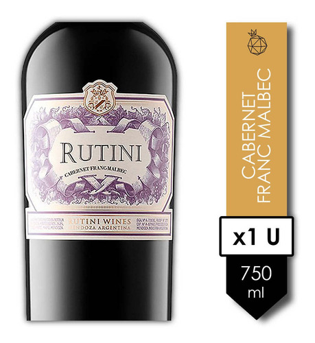 Imagen 2 de 10 de Rutini Cabernet Franc Malbec Vino 750ml Tomate Algo® Cuotas