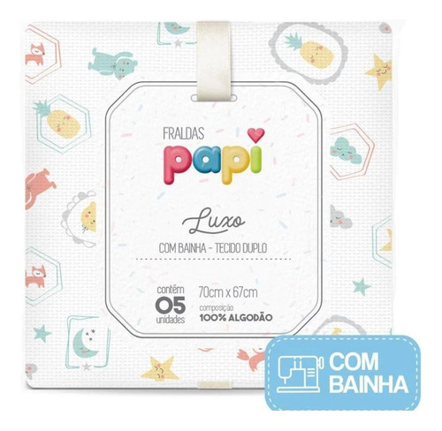 Fralda De Pano Luxo Tecido Duplo Estampada Algodão C/5 Unds