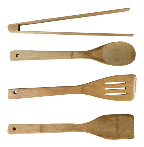 Set X4 Pzs Utensilios Madera Bambu Cocina Cuchara Espatula