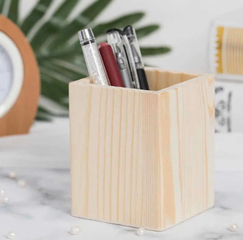 Portalapices De Madera Organizador Cubo