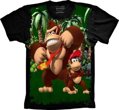 Camiseta Unissex Preta Estampa Donkey Kong Plus Size