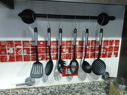 Barral Cocina Industrial  + 4 Ganchos Metal Ayromia Vintage