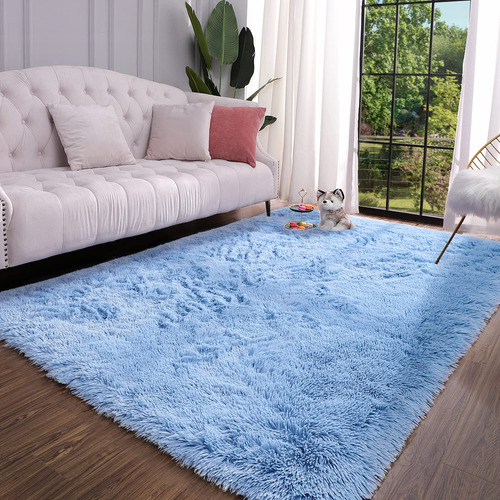 Alfombra De Pelo Largo Azul Cobalto Ideal Para Dormitorios Y