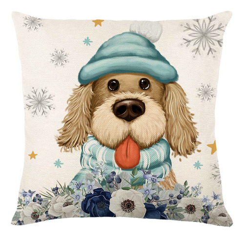 4 Fundas Almohada Estampada Navidad Lino Azul