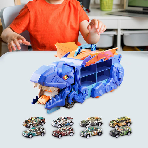 Camión De Transporte De Dinosaurios, Juguetes Con 8 Carros