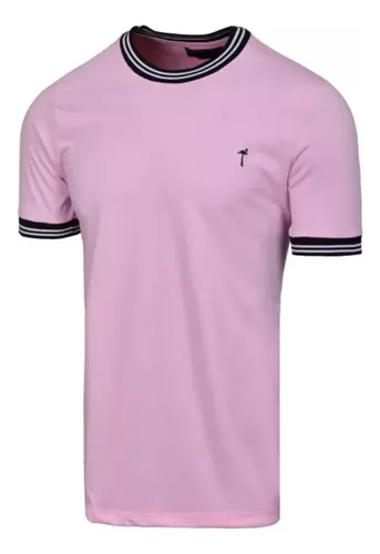 Camiseta Rosa Masculina Slim Lisa Básica Manga Curta Premium