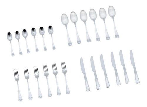 Juego De Cubiertos 24 Pzs Para 6 Personas Acero Inox Grabado Color Gris