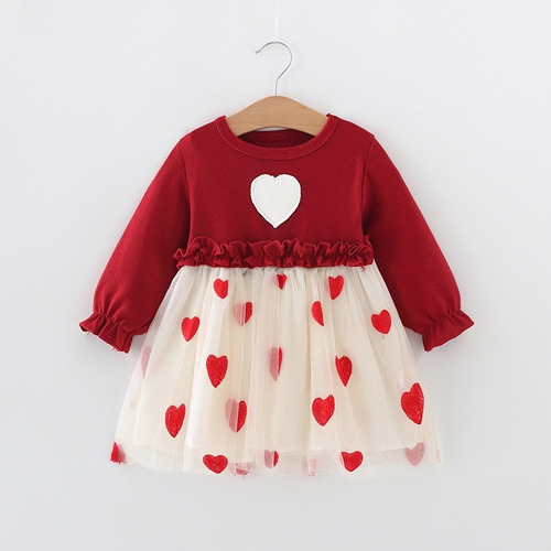 Vestido Rojo Corazones Para Niña