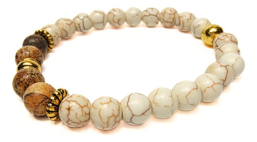 Pulsera De Hombre / Mujer Hamsa Oro Antiguo + Piedra Marfil
