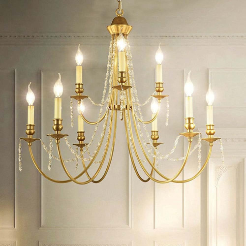 Candelabro De Cristal Dorado Moderno, Candelabro Retro Con 9