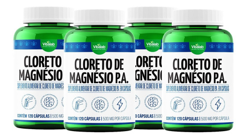 Kit 4 Cloreto De Magnésio Pa Vitalab Suplemento 120 Cápsulas