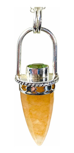 Colgante Pendulo Plata 925 Calcita Naranja Y Peridoto Natura