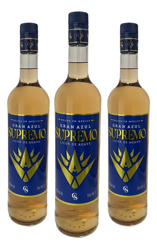Tripack Licor De Agave Gran Azul Supremo Oro 1000 Ml