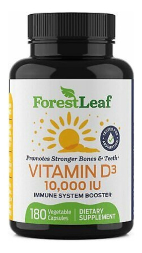 Vitamina D3 Forestleaf 10.000 Ui 180 Cápsulas Importado Eeuu