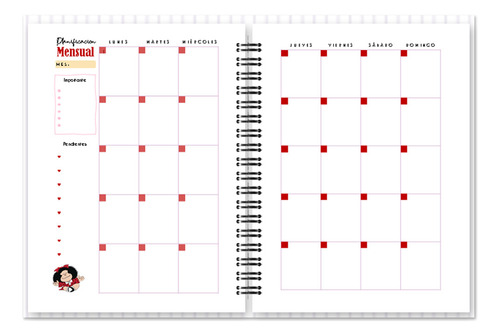 Agenda Mafalda 2025 2026 Sin Fechar 115 Hojas Rojo