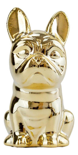 Enfeite De Porcelana Decorativo Bulldog Dourado 9cm