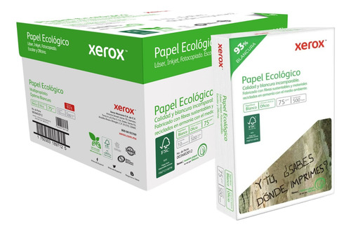 Caja De Papel Xerox Ecológico 5000 Hojas Oficio 70 Gramos99% Blanco