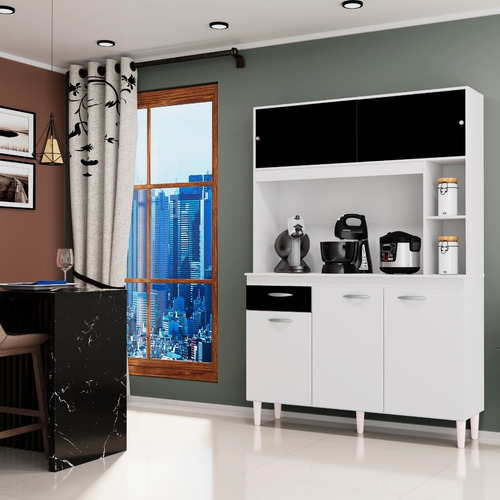 Imagen 2 de 3 de Alacena Mueble Auxiliar Cocina Kit Duda 1.20cm Negro Y Blanc