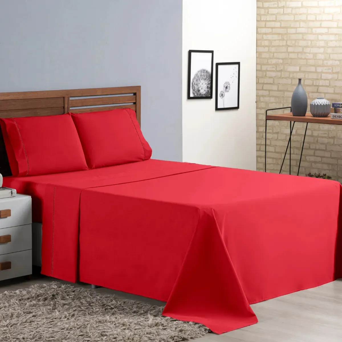 Jogo de Lençol King 400 Fios Vermelho Micropercal 4 Peças Star Moda Casa