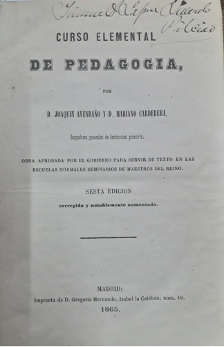 6425 Curso Elemental De Pedagogía - Avendaño, D. Joaquín 