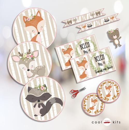 Kit Imprimible Animalitos Del Bosque Personalizado Candybar