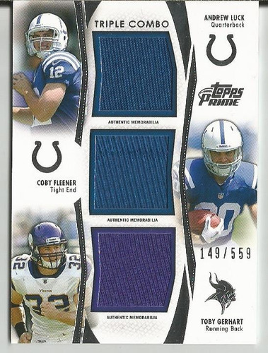 2012 Prime 3x Jersey Rookie Andrew Luck Fleener Gerhart /559