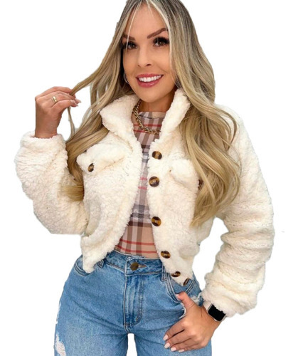 Blusa De Frio Feminina Jaqueta Bomber Pelúcia Teddy Inverno