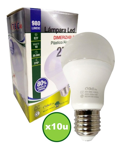 Lampara Led Dimerizable 10w Luz Día/luz Cálida Combo X10u