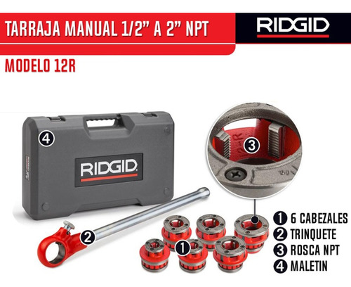 Set Ratchet De Hacer Rosca (tarraja) Para Tubo Manual Ridgid