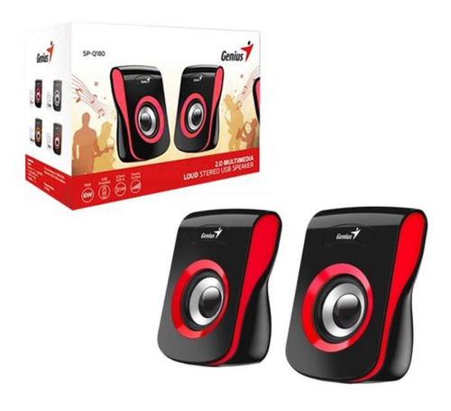 Parlante Genius Sp-q180 Usb 3,5mm 6w Stereo 2.0 Rojo