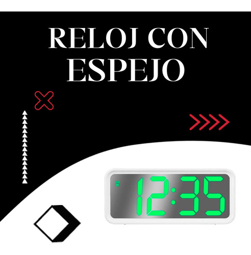 Reloj Led Despertador Alarma Espejo Digital Inteligente Blanco/nros Verdes