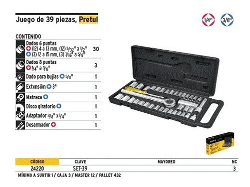 Imagen 4 de 10 de Set Juego Kit Tubos Accesorios 1/4 3/8 Set-39 Bocallave 39pc