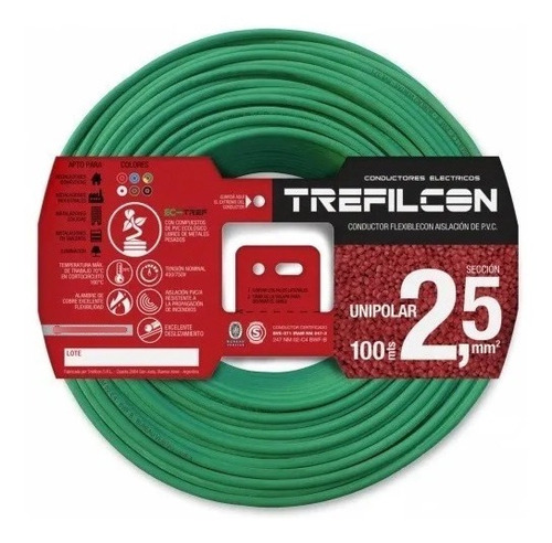 Cable Unipolar 2,5 2.5 Ve/am Normalizado Trefilcon X 100 Mts