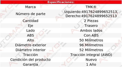 2) Baleros Rueda Doble Traseros Tmk Ml350 V6 3.5l 2011-2015