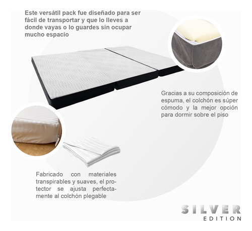Colchón Queen Size Plegable Silver Edit + Protector Colchón Blanco
