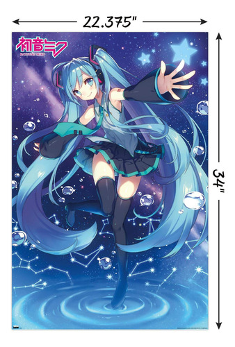 Póster De Pared Hatsune Miku 56.6 X 86.4 Cm Con Clip