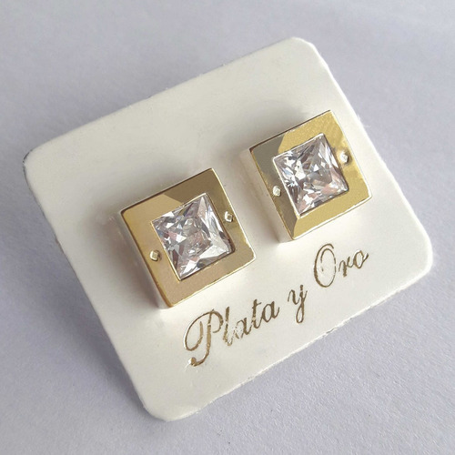 Imagen 2 de 5 de Aros Plata Oro Cubic Zircon Plata 11mm Rosca Garantía