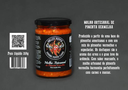Imagem 2 de 3 de Molho Artesanal De Pimenta Vermelha Bullet Pepper 350g