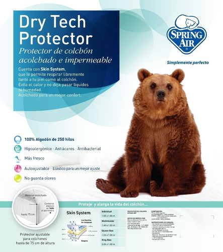 Protector Drytech Matrimonial + 2 Amohadas Spring Air