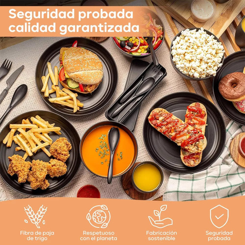 . Vajilla Juego Negro Cocina Paja Trigo Plato Tazas Kit 28pz